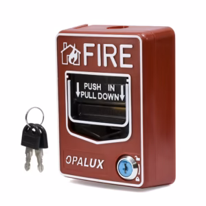 Pulsador Manual para Estación de Alarma Contra Incendio Opalux PUL-6C | Doble Acción 9-28V DC Distribuído en HD Multimedia PERU SAC