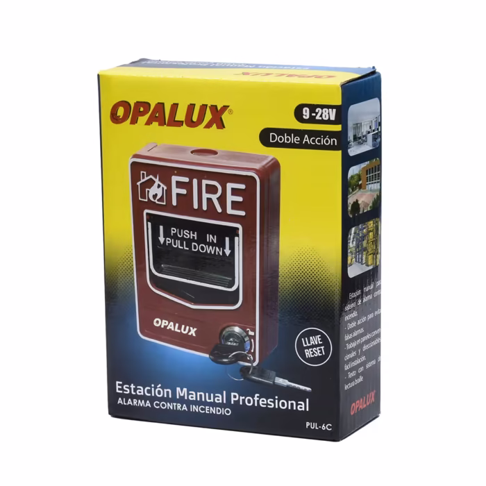 Pulsador Manual para Estación de Alarma Contra Incendio Opalux PUL C | Doble Acción  V DC Distribuído en HD Multimedia PERU SAC