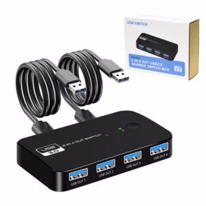 Switch Conmutador USB 3.0 American NET FJ-U3204 2x4 Compartidor de Periféricos | Selector USB para 2 PCs, Distribuído en HD Multimedia PERU SAC