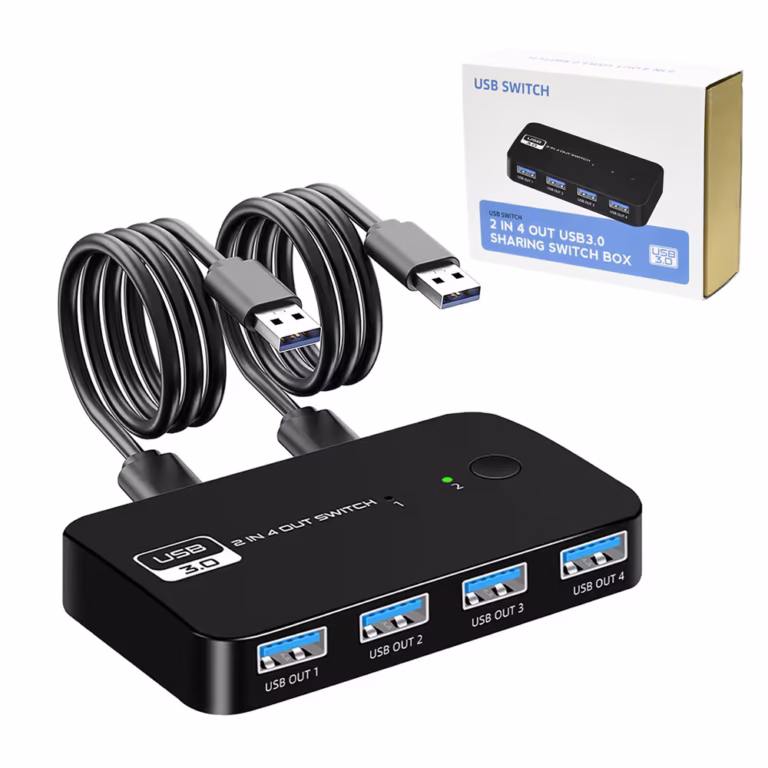 Switch Conmutador USB 3.0 American NET FJ-U3204 2x4 Compartidor de Periféricos | Selector USB para 2 PCs, Distribuído en HD Multimedia PERU SAC