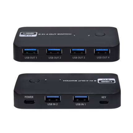 Switch Conmutador USB 3.0 American NET FJ-U3204 2x4 Compartidor de Periféricos | Selector USB para 2 PCs, Distribuído en HD Multimedia PERU SAC