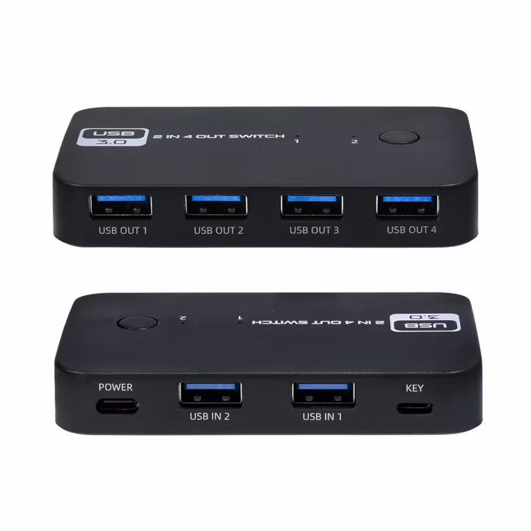 Switch Conmutador USB 3.0 American NET FJ-U3204 2x4 Compartidor de Periféricos | Selector USB para 2 PCs, Distribuído en HD Multimedia PERU SAC