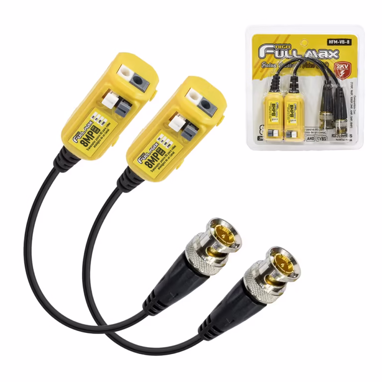 Video Balun 8MP 4K High Full Max HFM-VB-8 con Engrape Pasivo | Blíster de 2 Unidades para Cámaras de Seguridad, Distribuído en HD Multimedia PERU SAC